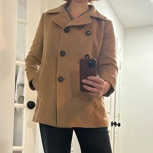 Cinzia Rocca Icons Camel Wool Tan Double-Breasted Pea Coat sz 6